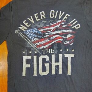 Buck Wear Black T Shirt Mens M American Flag Never Give Up The Fight Graphic Tee